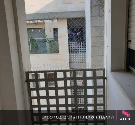 רשת מתכת ומחטי דוקרנים למניעת כניסת יונים